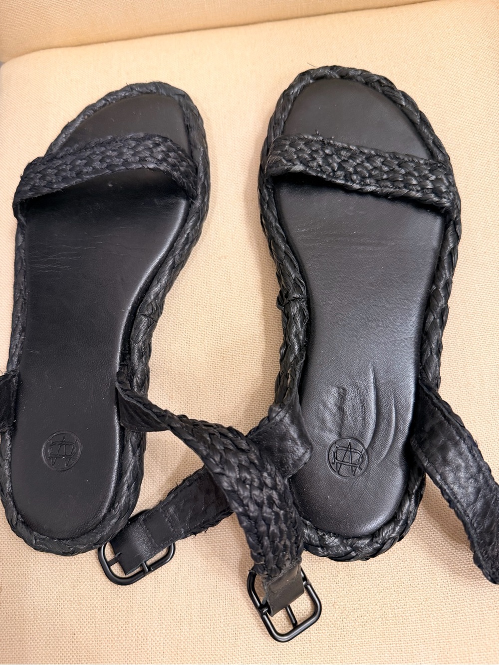 Massimo Dutti Black Braided Leather Slide Sandals